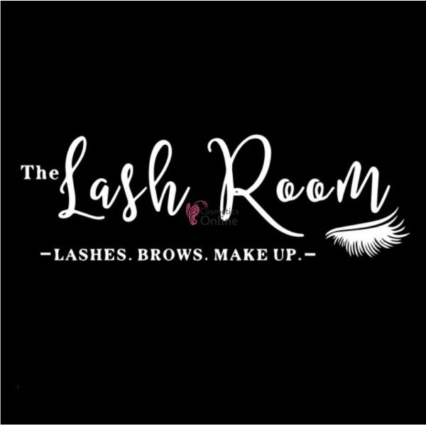 Sablon sticker de perete pentru salon de infrumusetare - J016L - Lashes Brows Make-Up - Alb